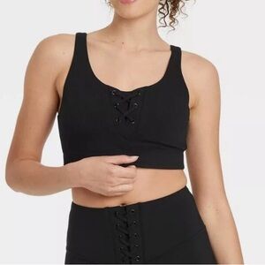 Black lace up sporty active workout gym lace up sports bra